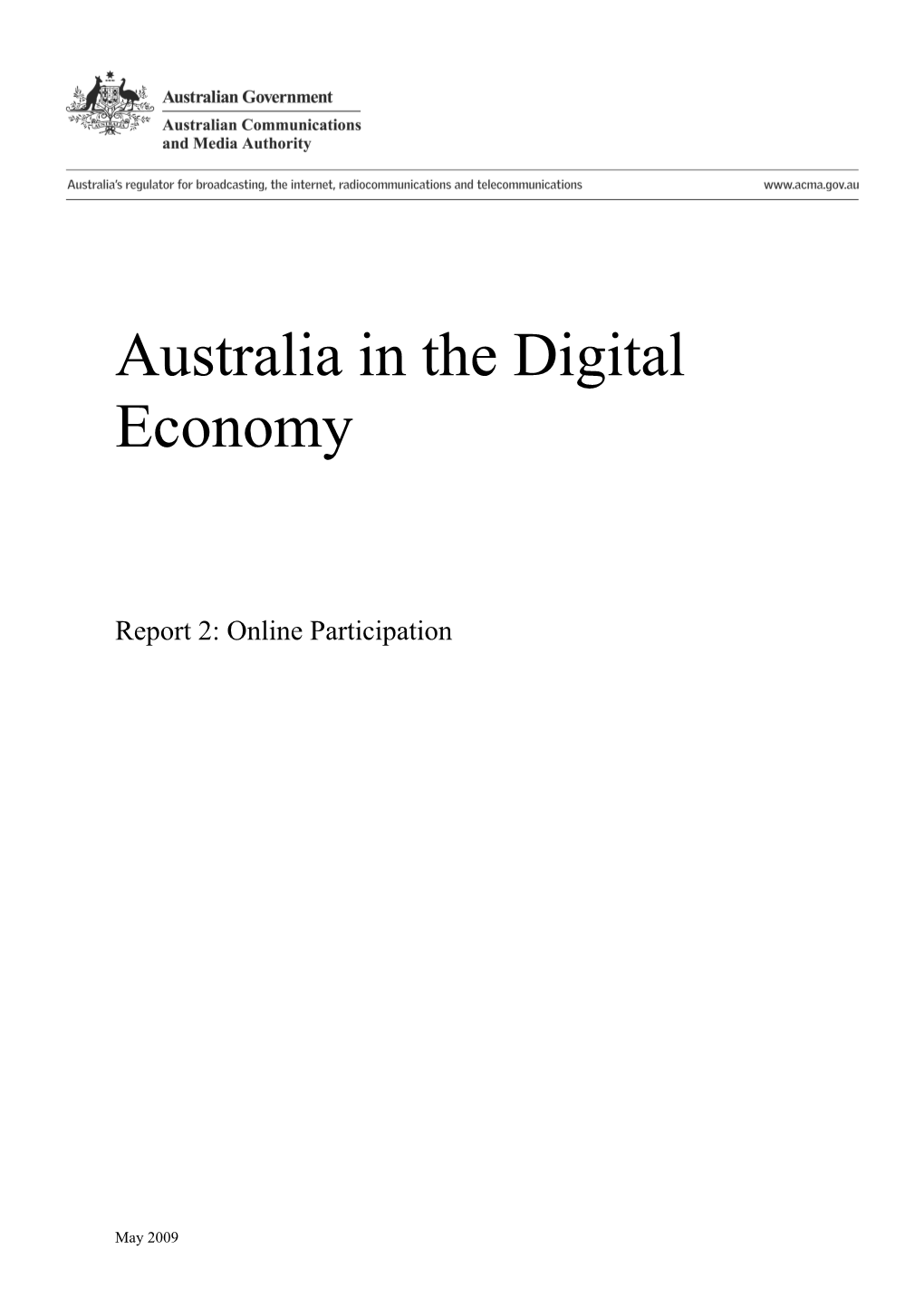 Australia in the Digital Economy - Report 2: Online Participation