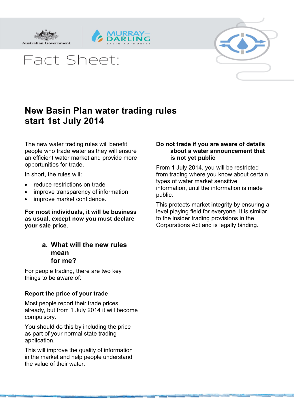 New Basin Plan Water Trading Rules Start 1St July2014