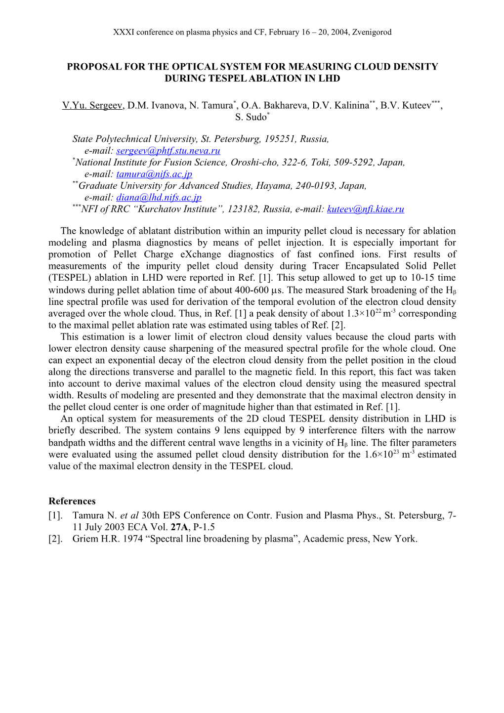 Proposal for the Optical System for Measuring Cloud Density During Tespel Ablation in Lhd