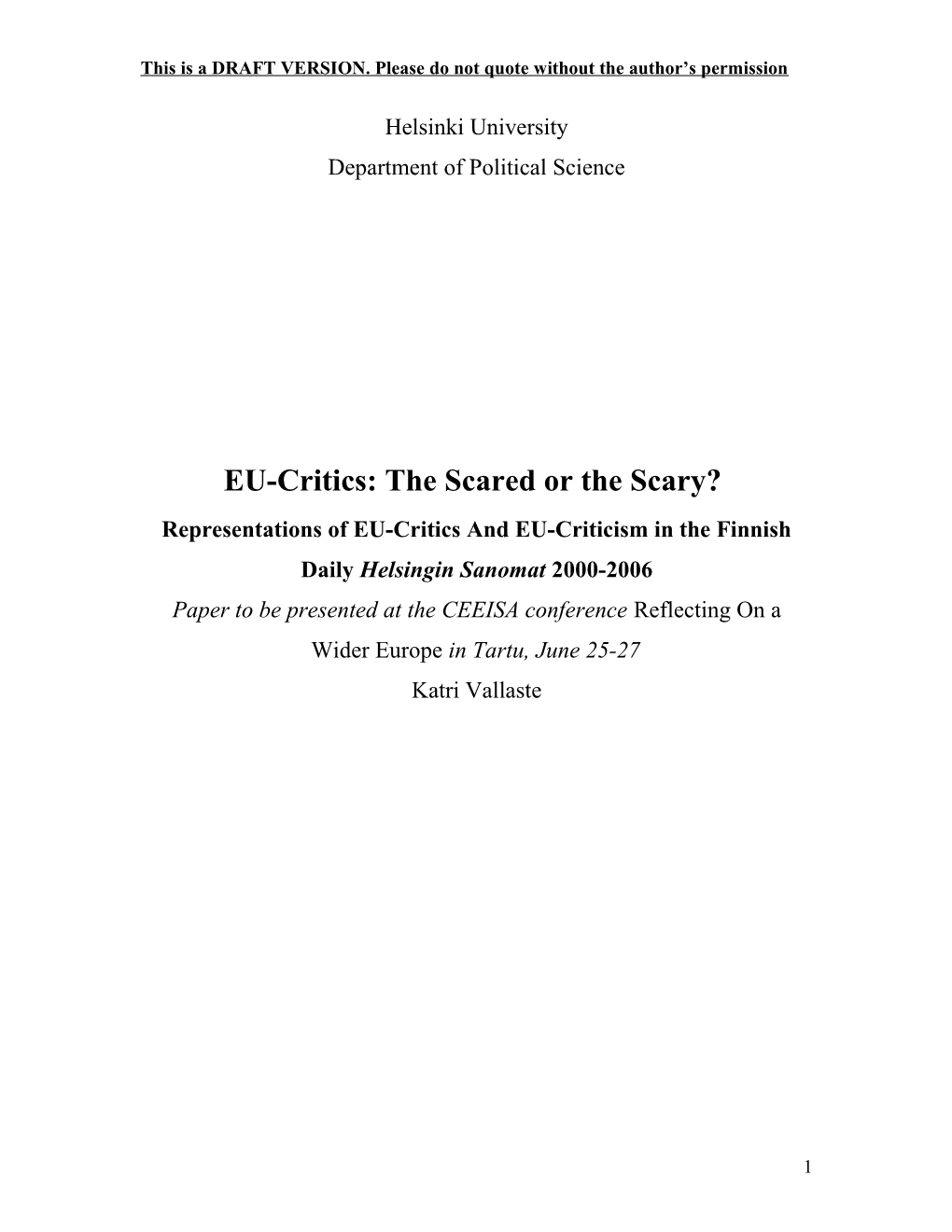 EU-Critics Are Characterized in Terms of Their Relations with the Elites