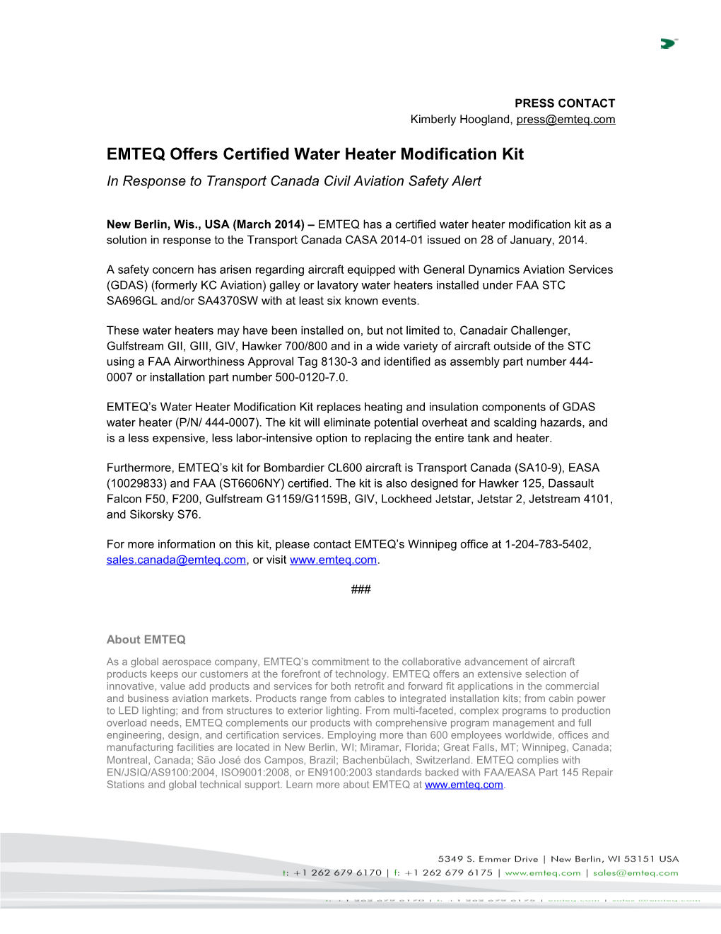 EMTEQ Offers Certified Water Heater Modification Kit
