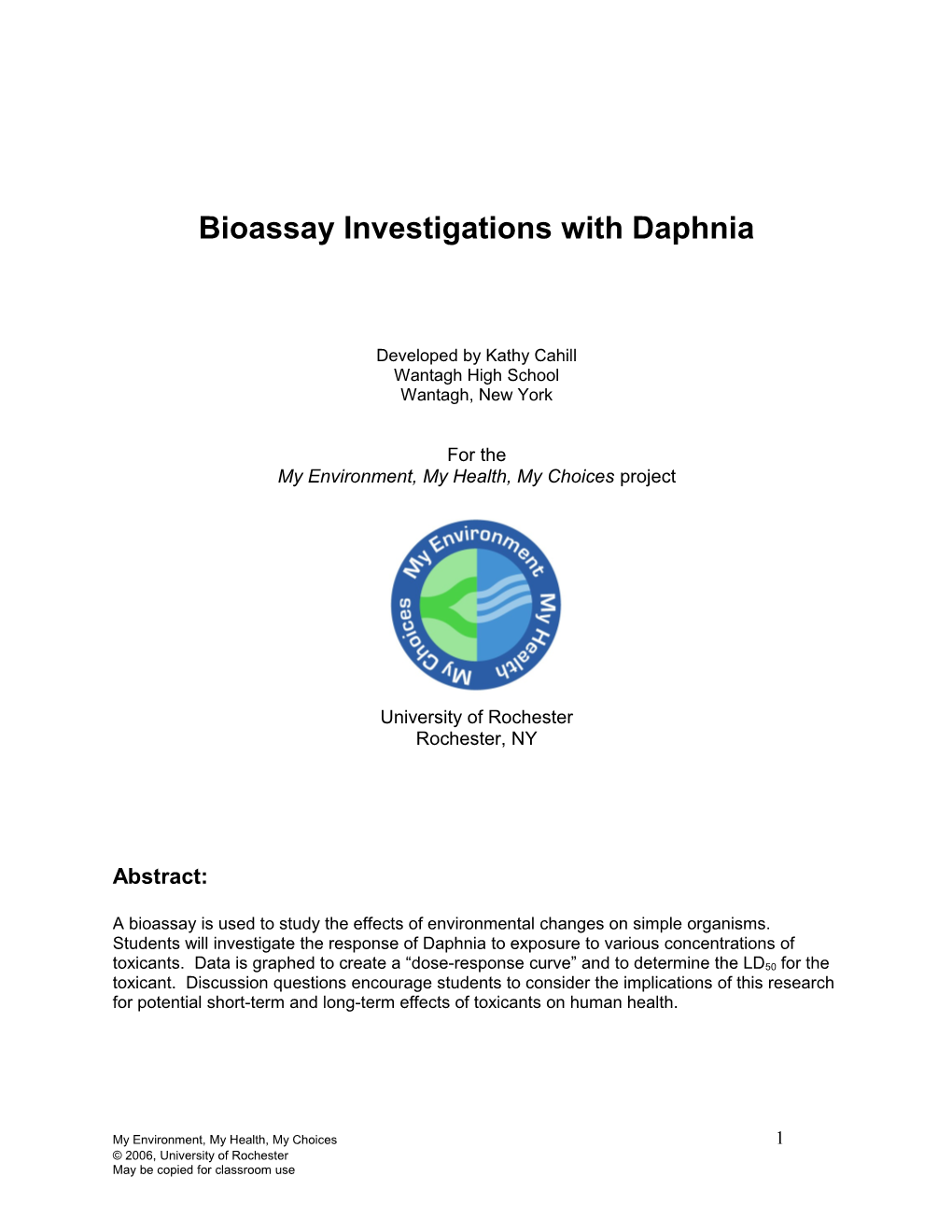Bioassay Investigations with Daphnia