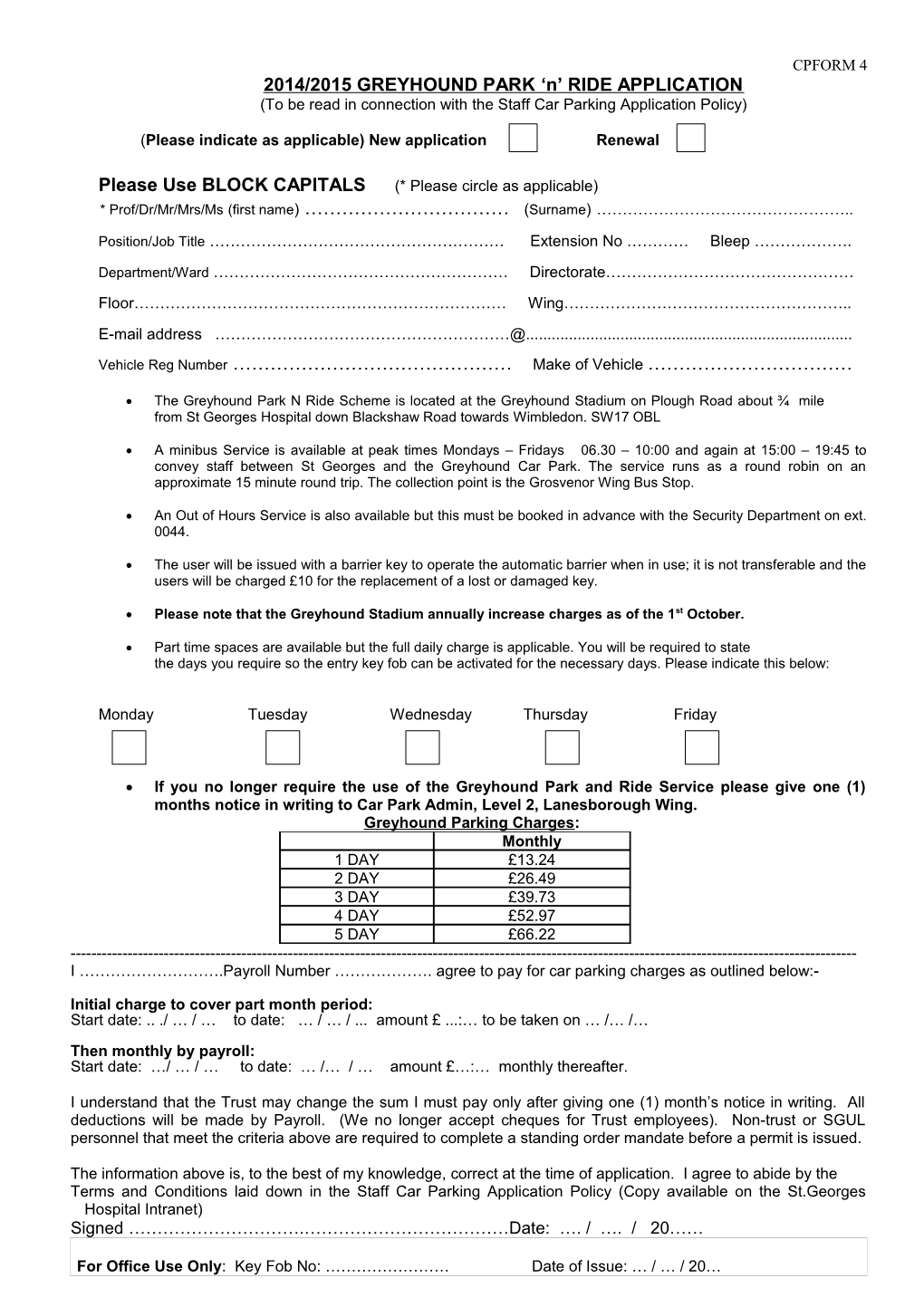 2013/2014 GREYHOUND PARK N RIDE APPLICATION