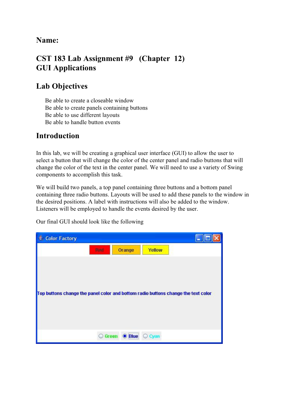 CST 183 Lab Assignment #9 (Chapter 12)