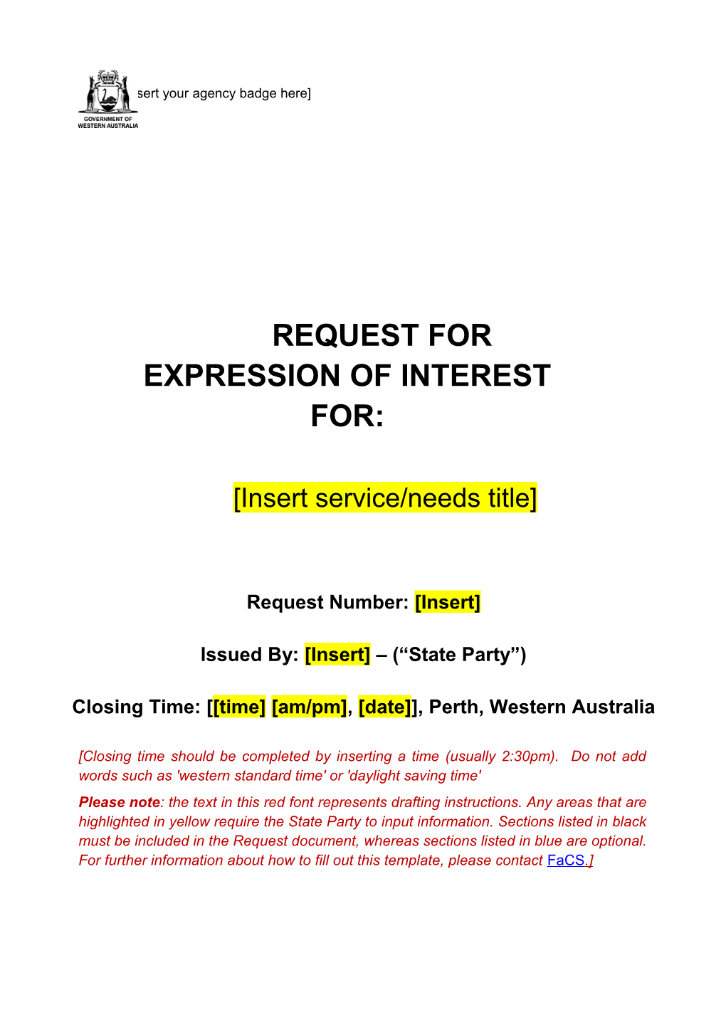 Community Services Request for Expressions of Interest (EOI) Template
