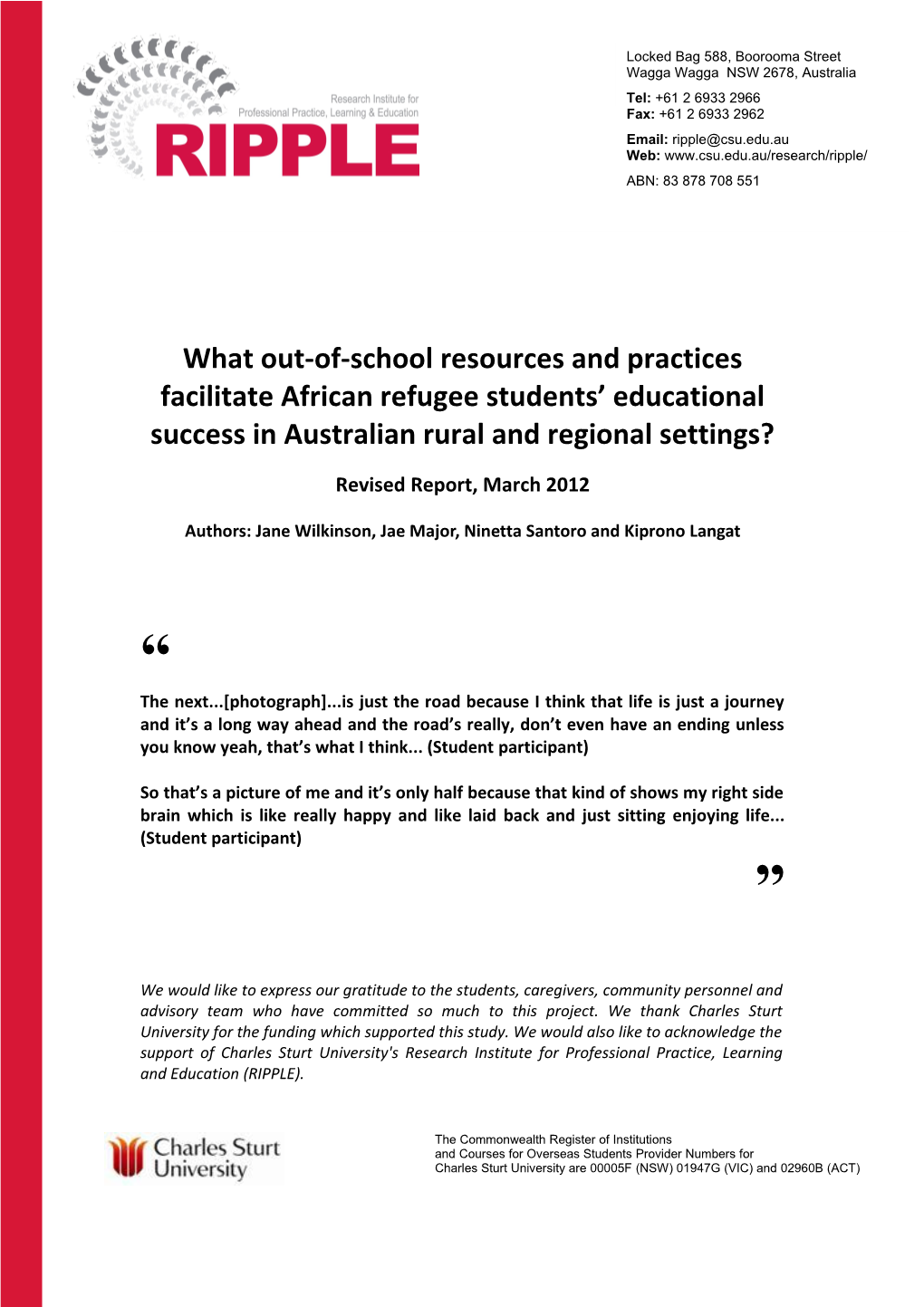 What Out-Of-School Resources and Practices Facilitate African Refugee Students Educational