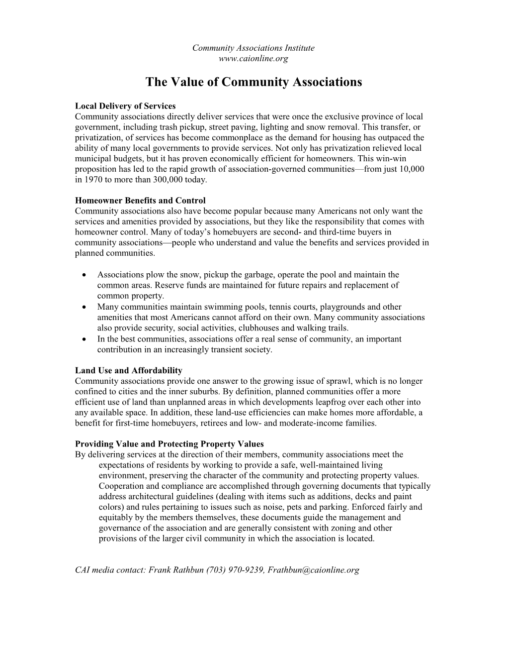 The Value of Community Associations