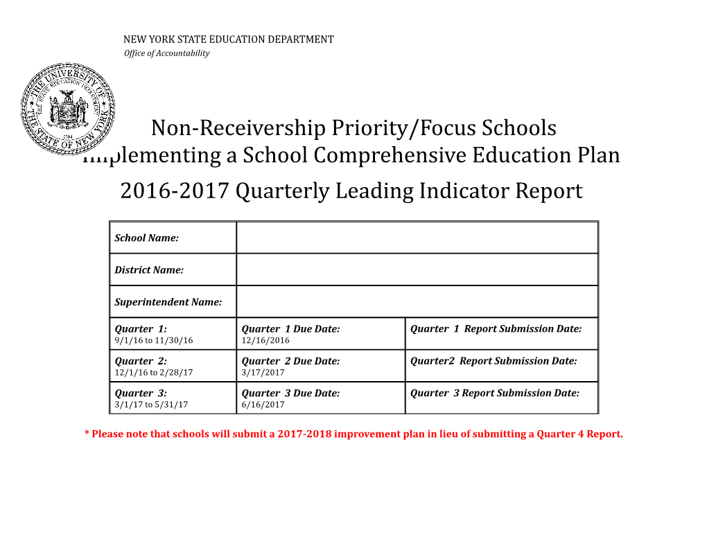 Non-Receivership Priority/Focus Schools Implementing a School Comprehensive Education Plan