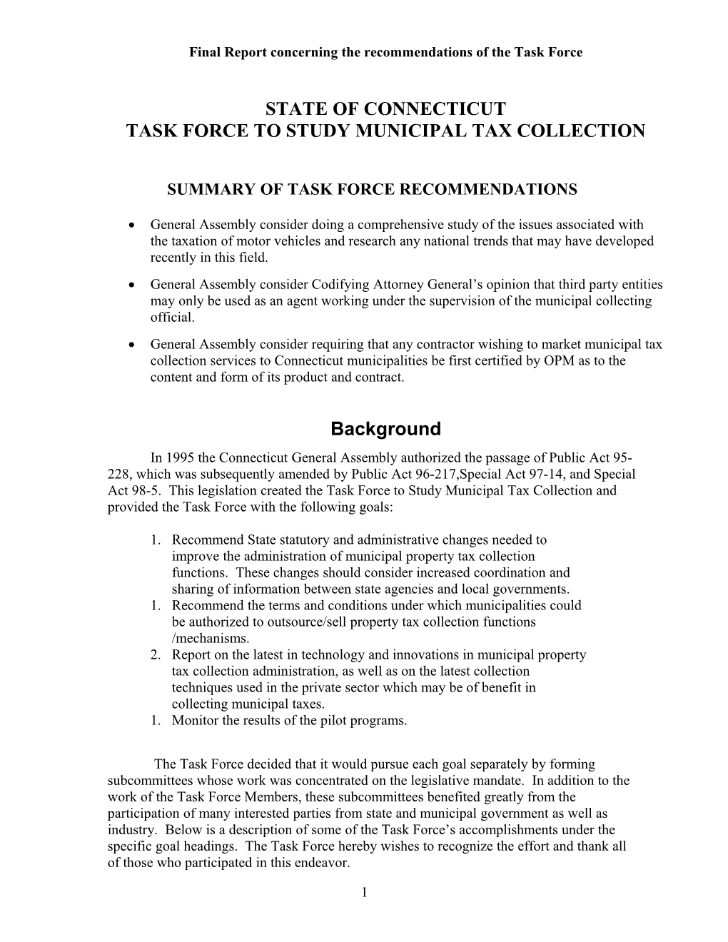 Task Force to Study Municipal Tax Collections