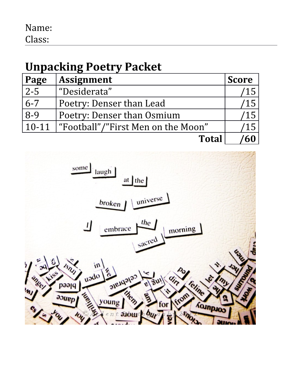 Unpacking Poetry Packet