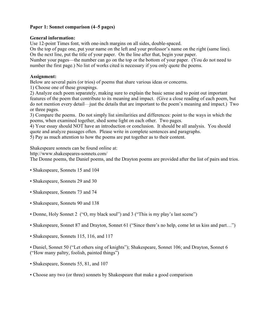 Paper 1: Sonnet Comparison (4 5 Pages)