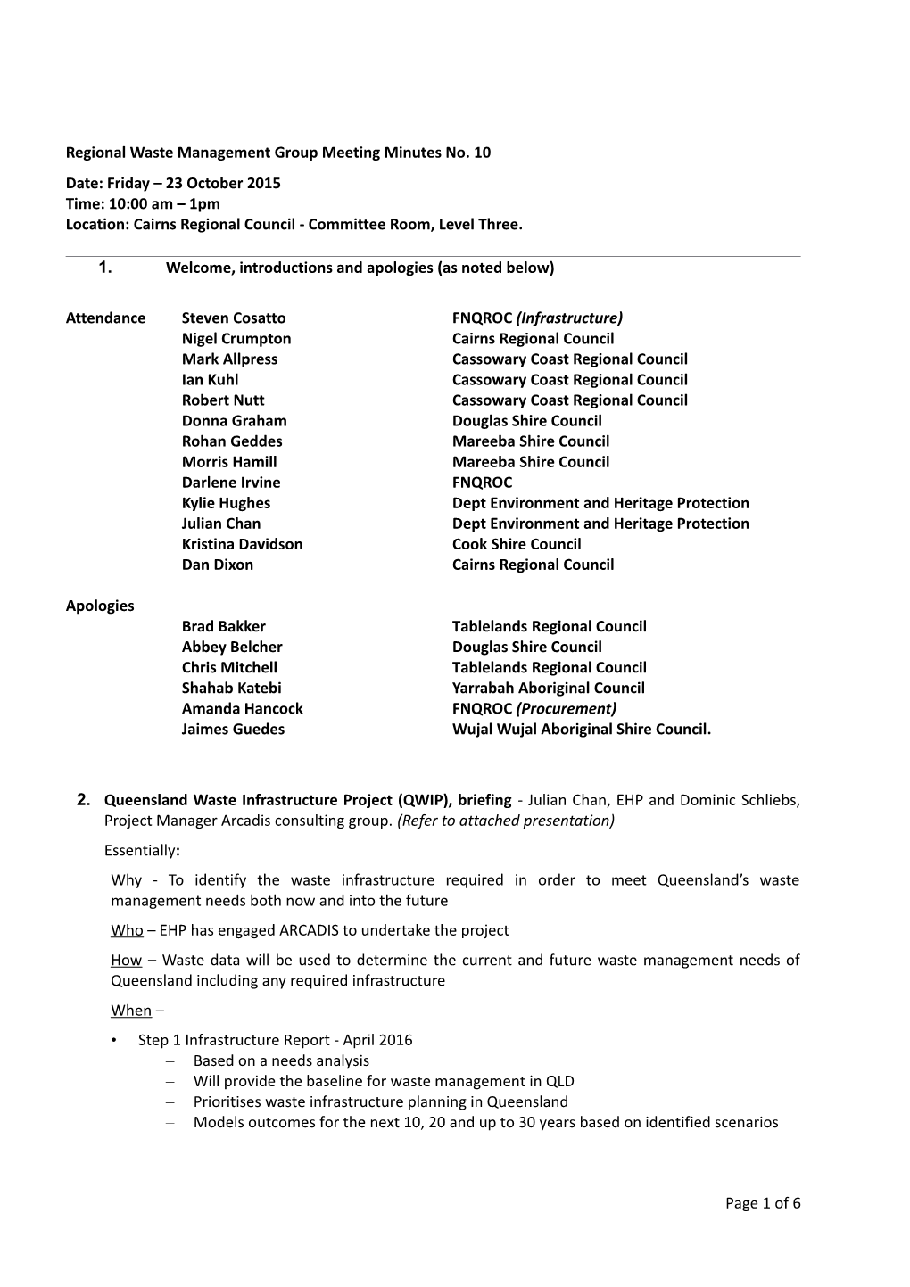 Regional Waste Management Group Meeting Minutes No. 10