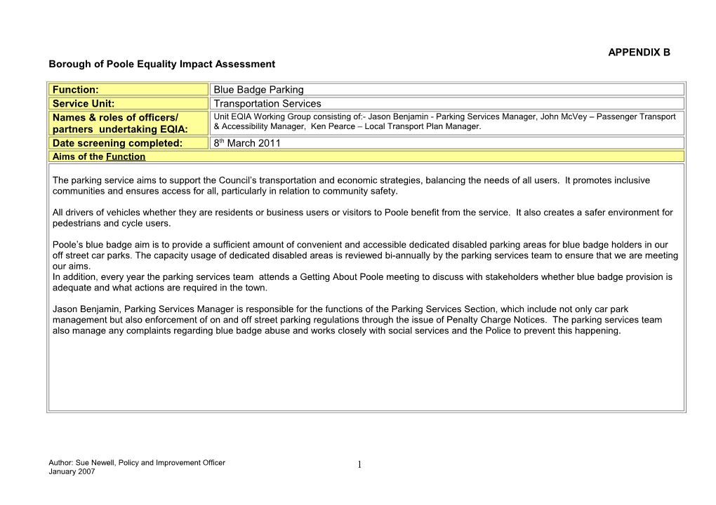 Parking Charges for Blue Badge Holders in Off Street Surface Car Parks - Appendix B