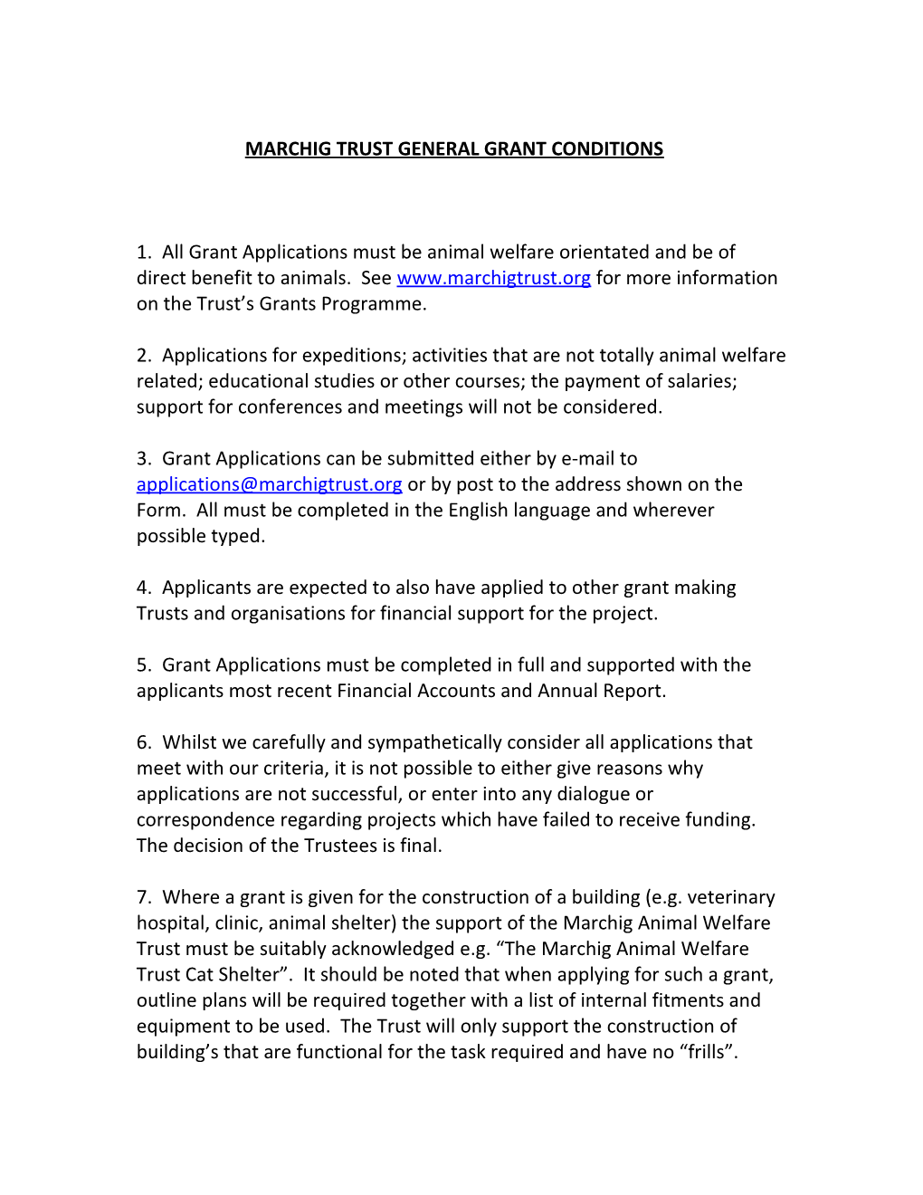 Marchig Trust General Grant Conditions