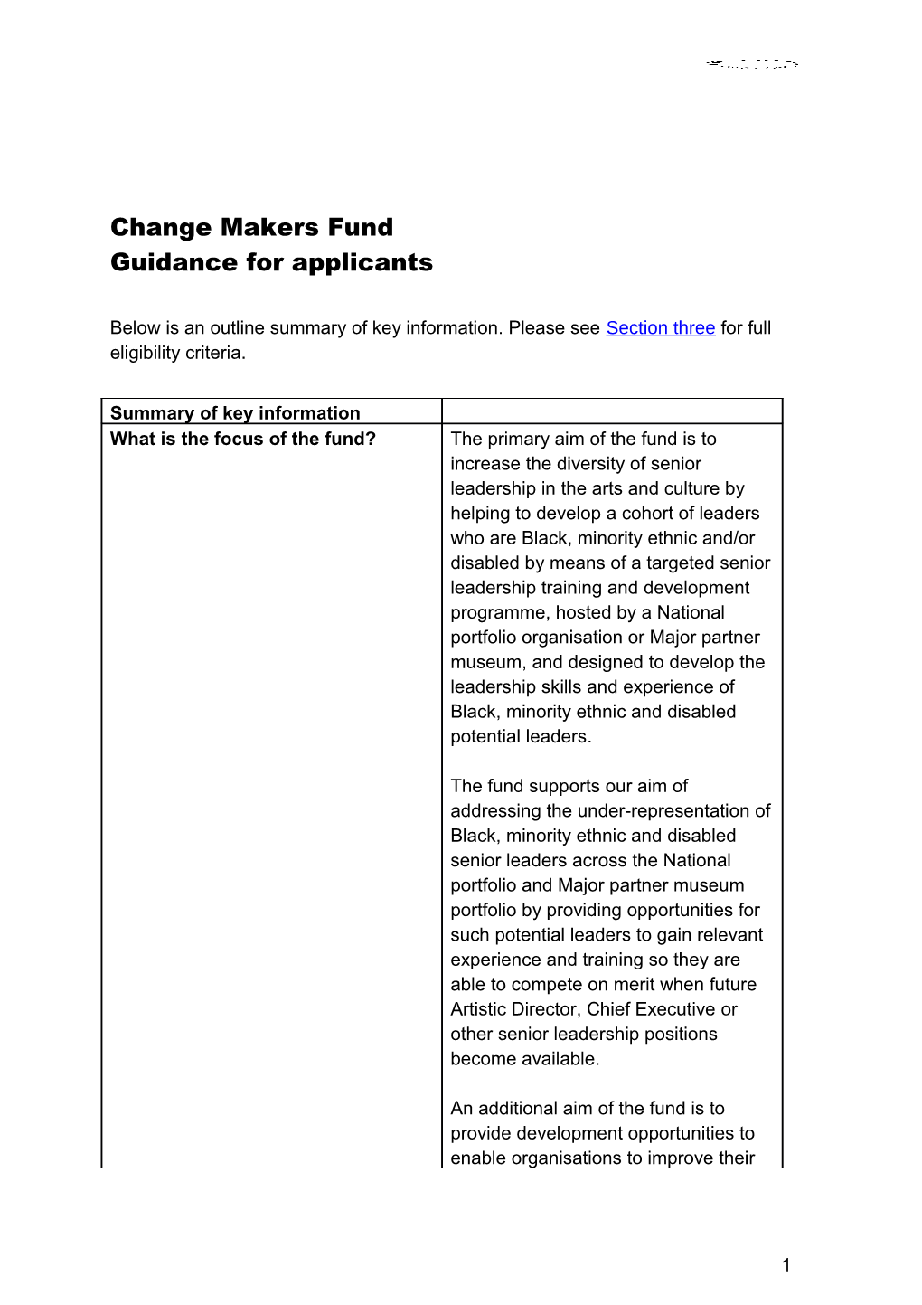 Change Makers Fund Guidance for Applicants