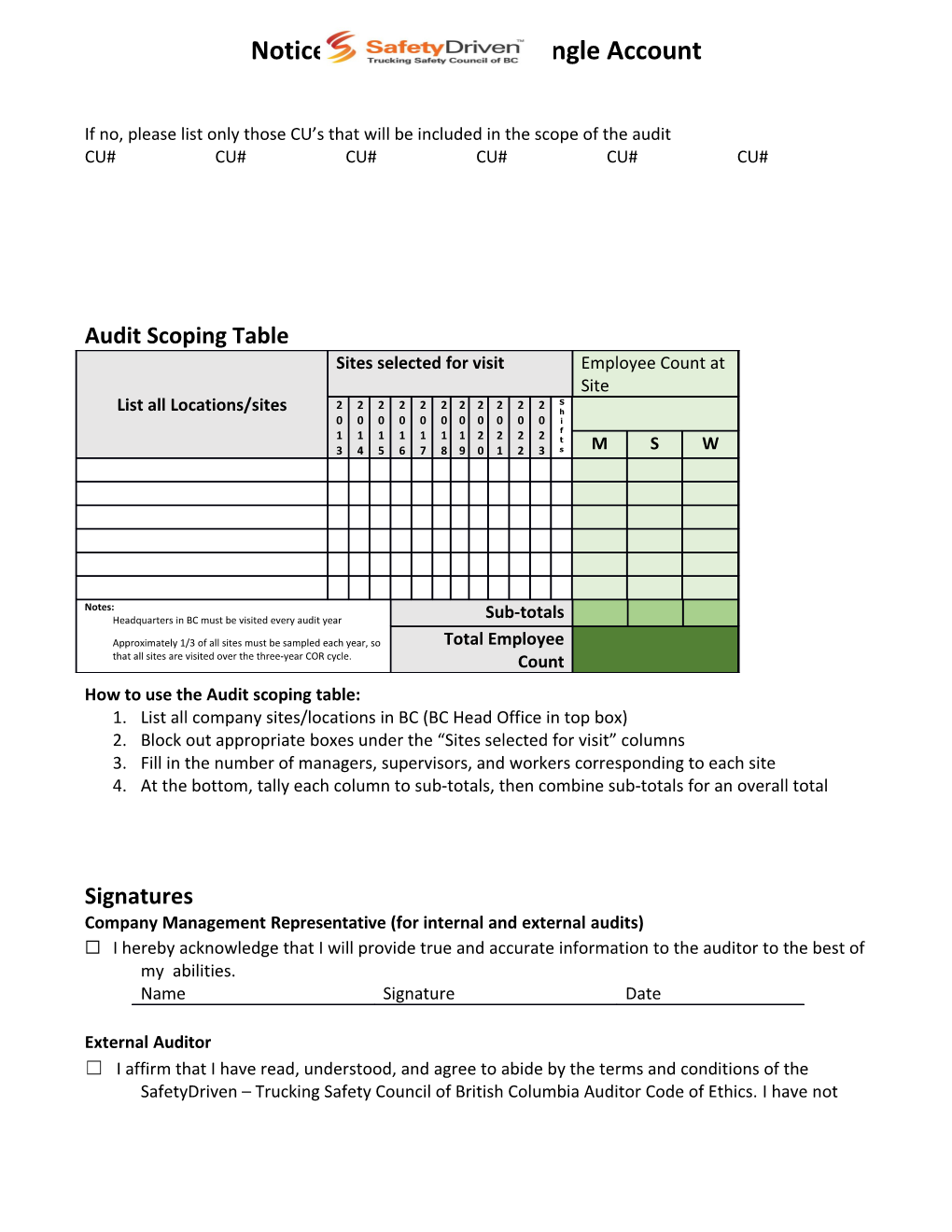 How to Use the Audit Scoping Table