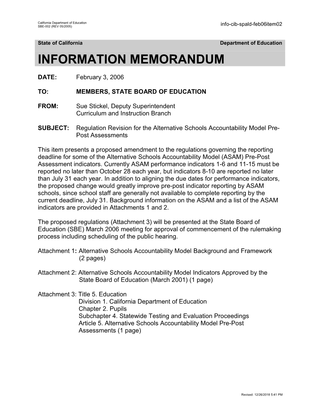 February 2006 SPALD Item 02 - Information Memorandum (CA State Board of Education)