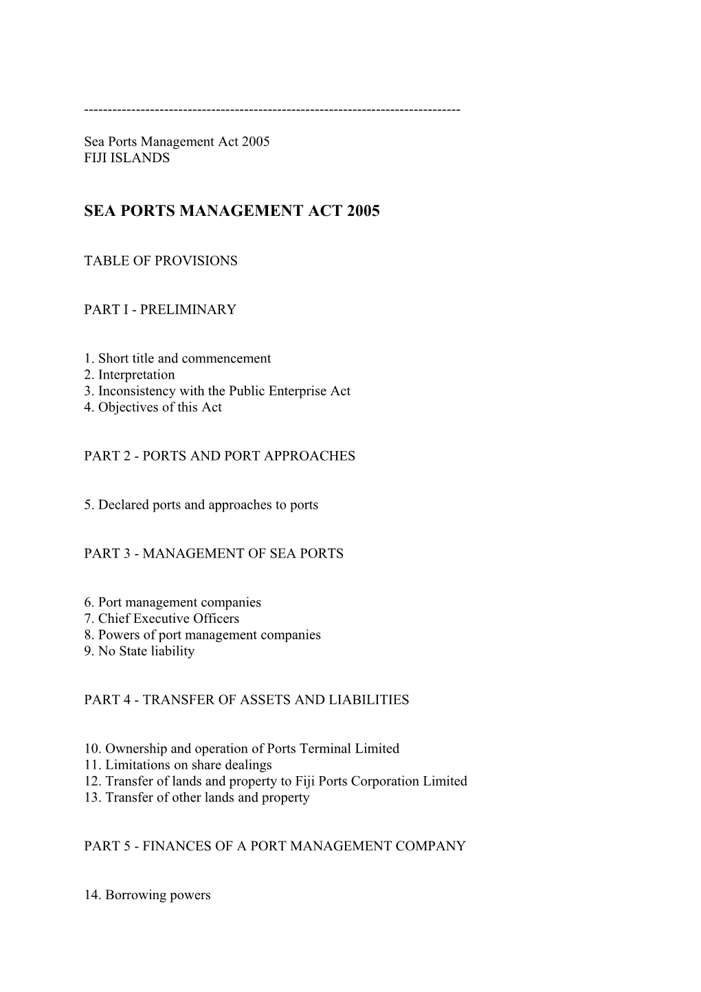 Sea Ports Management Act 2005