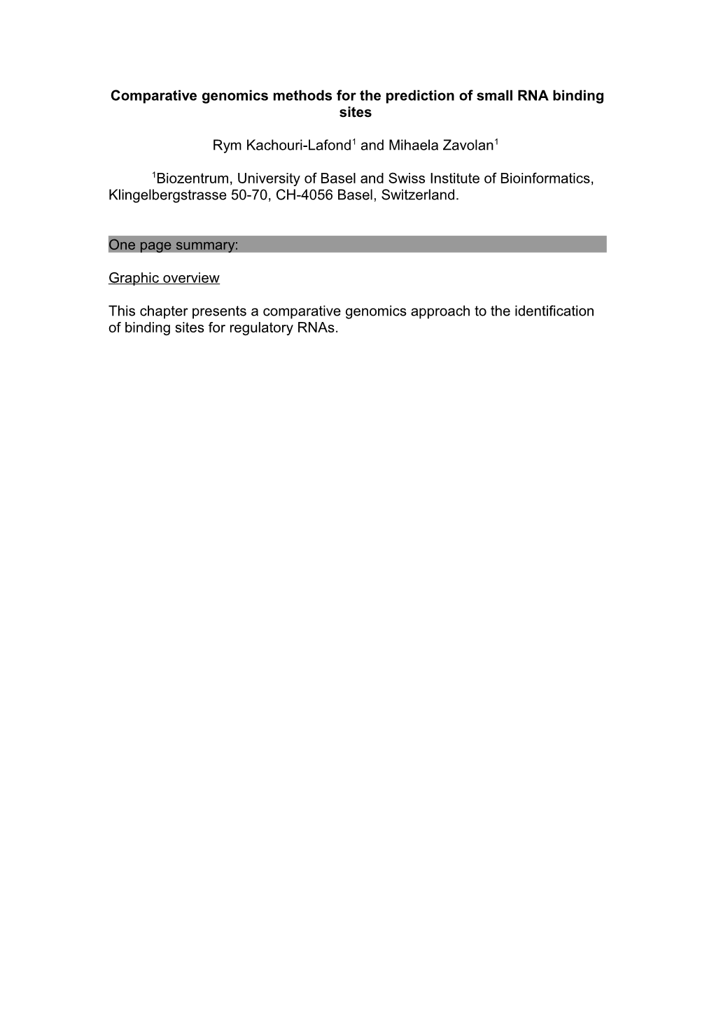 Comparative Genomics Methods for the Prediction of Small RNA Binding Sites