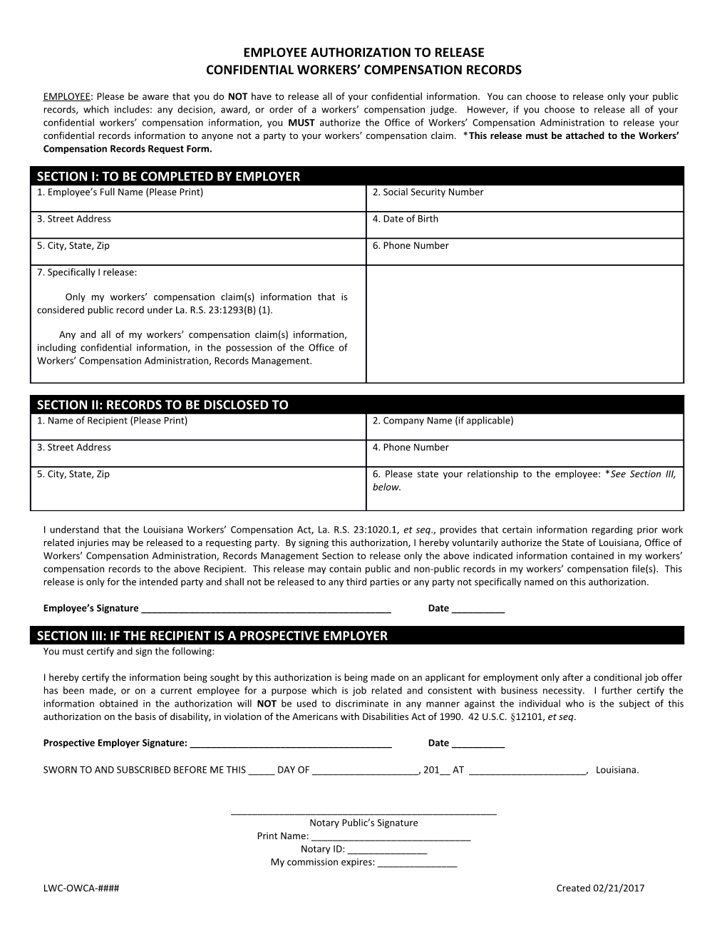 Confidential Workers Compensation Records