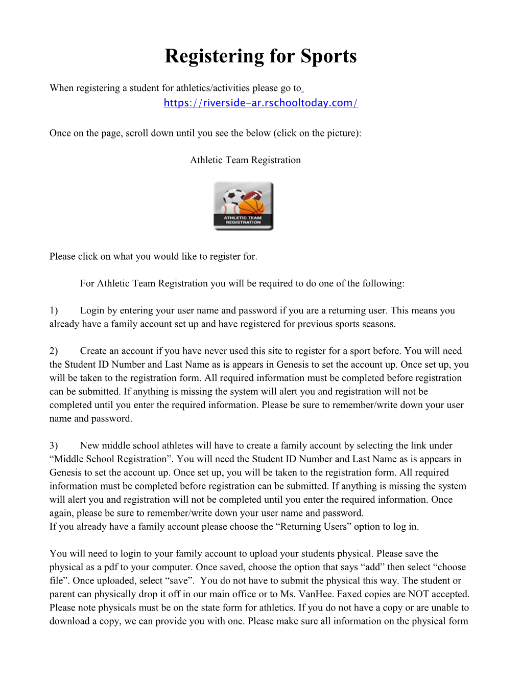 Registering for Sports