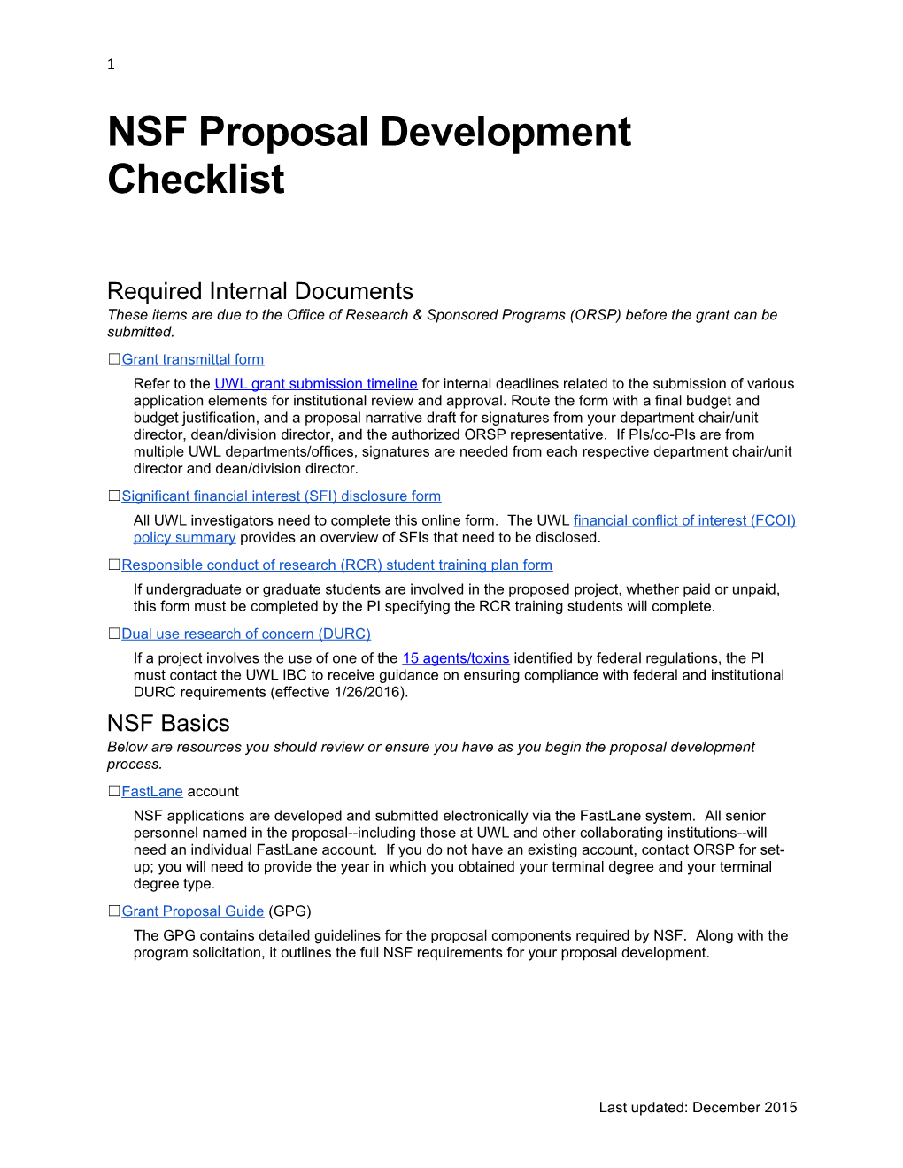 NSF Proposal Development Checklist