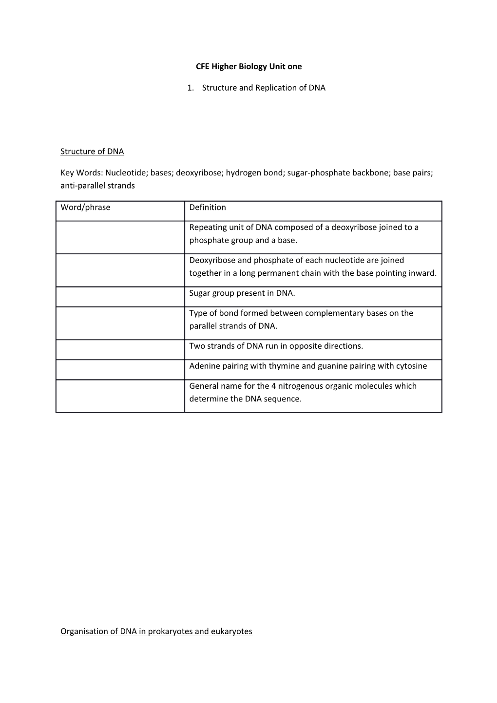 CFE Higher Biology Unit One