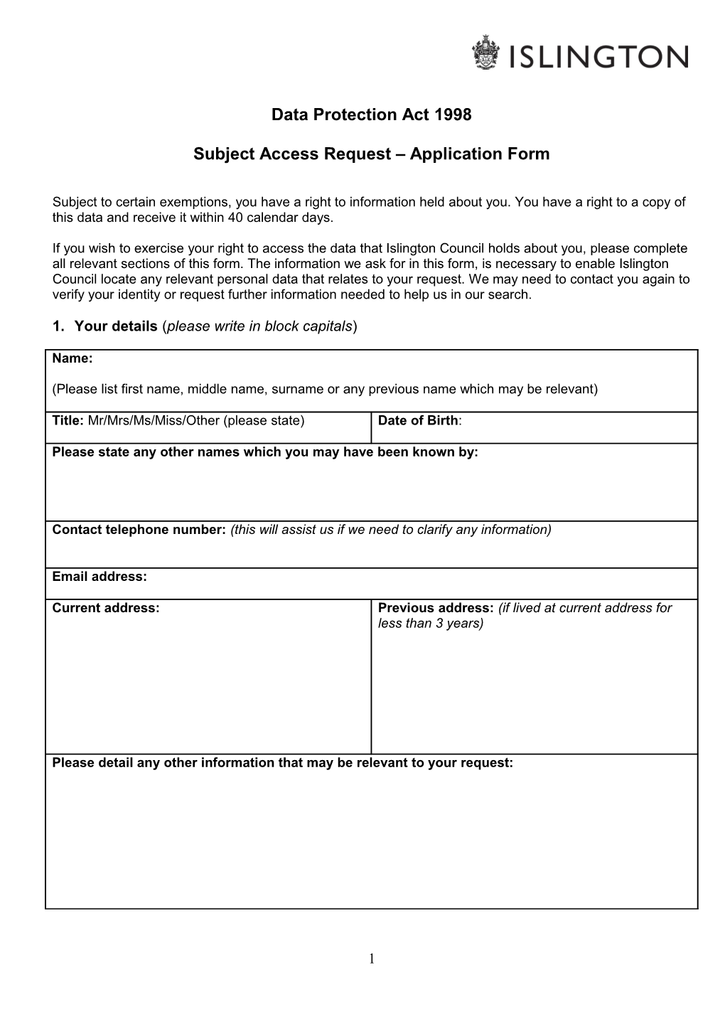 Service Access Request (SAR) Form