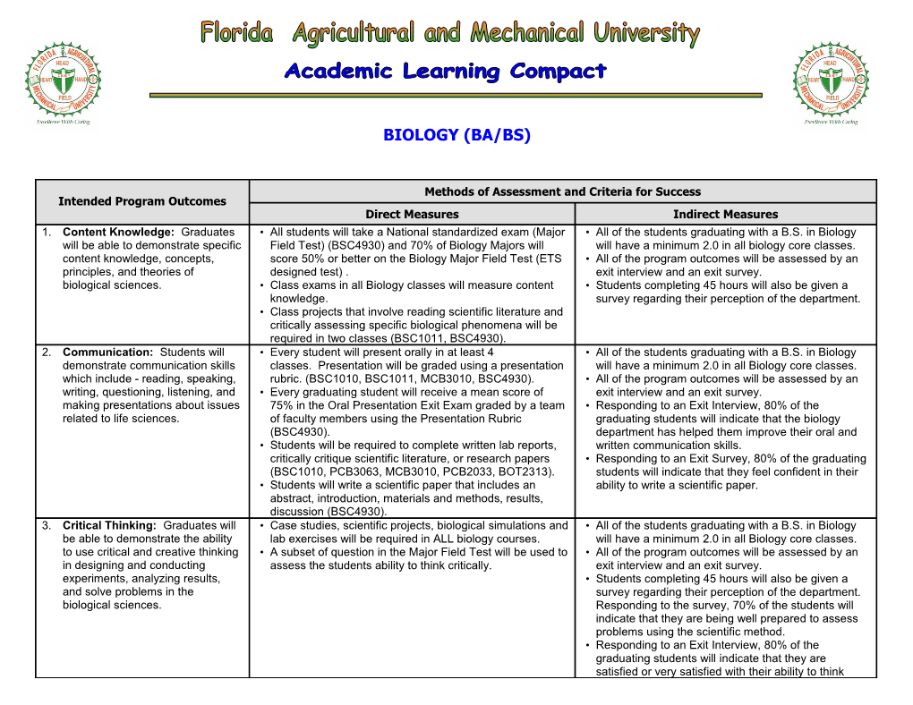 Content Knowledge: Graduates Will Be Able to Demonstrate Specific Content Knowledge, Concepts