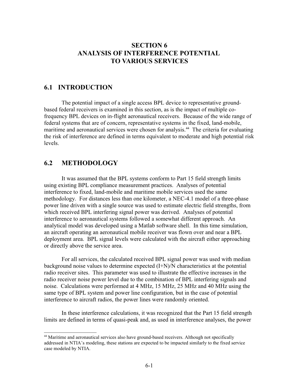 SECTION 6Analysis of Interference Potential to Various Services