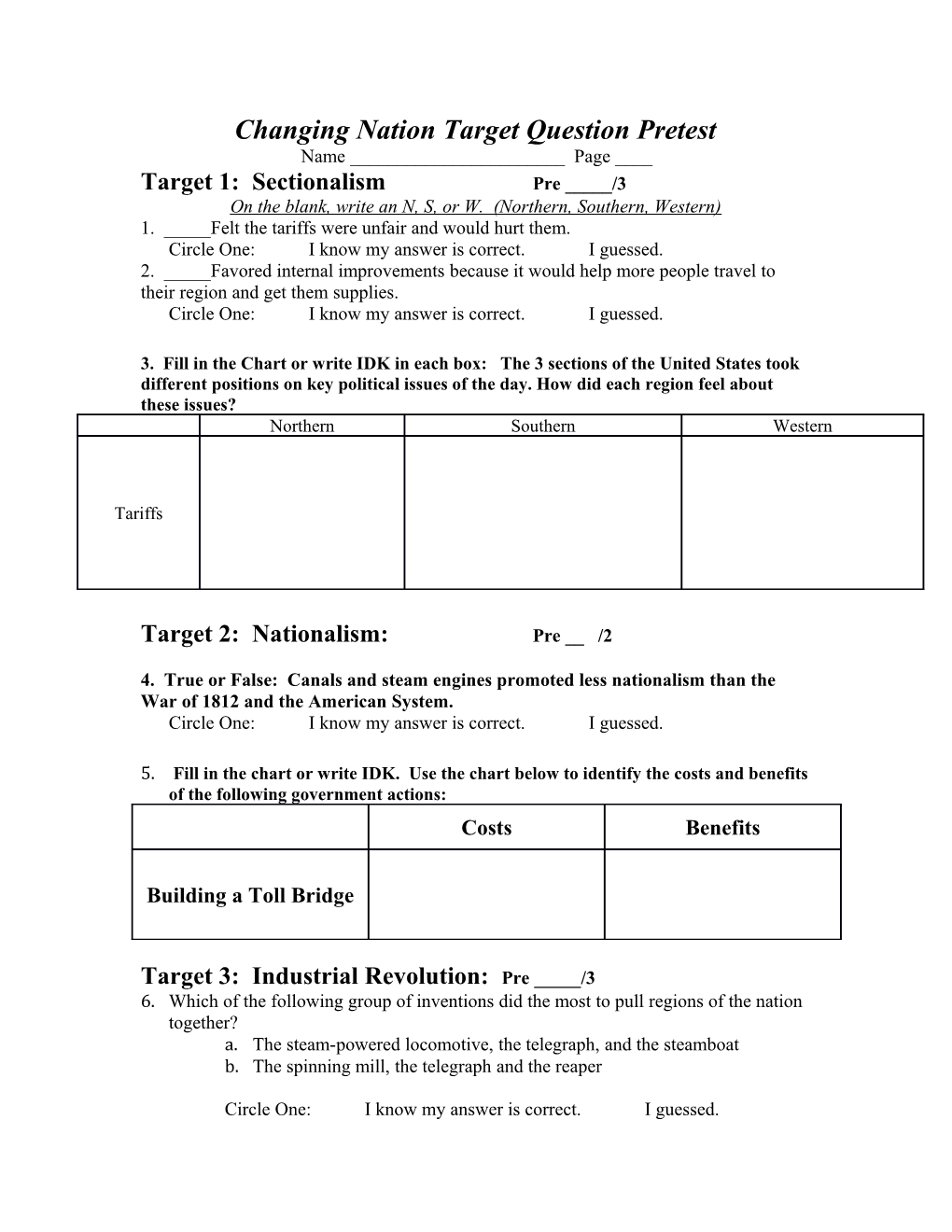 Changing Nation Target Question Pretest