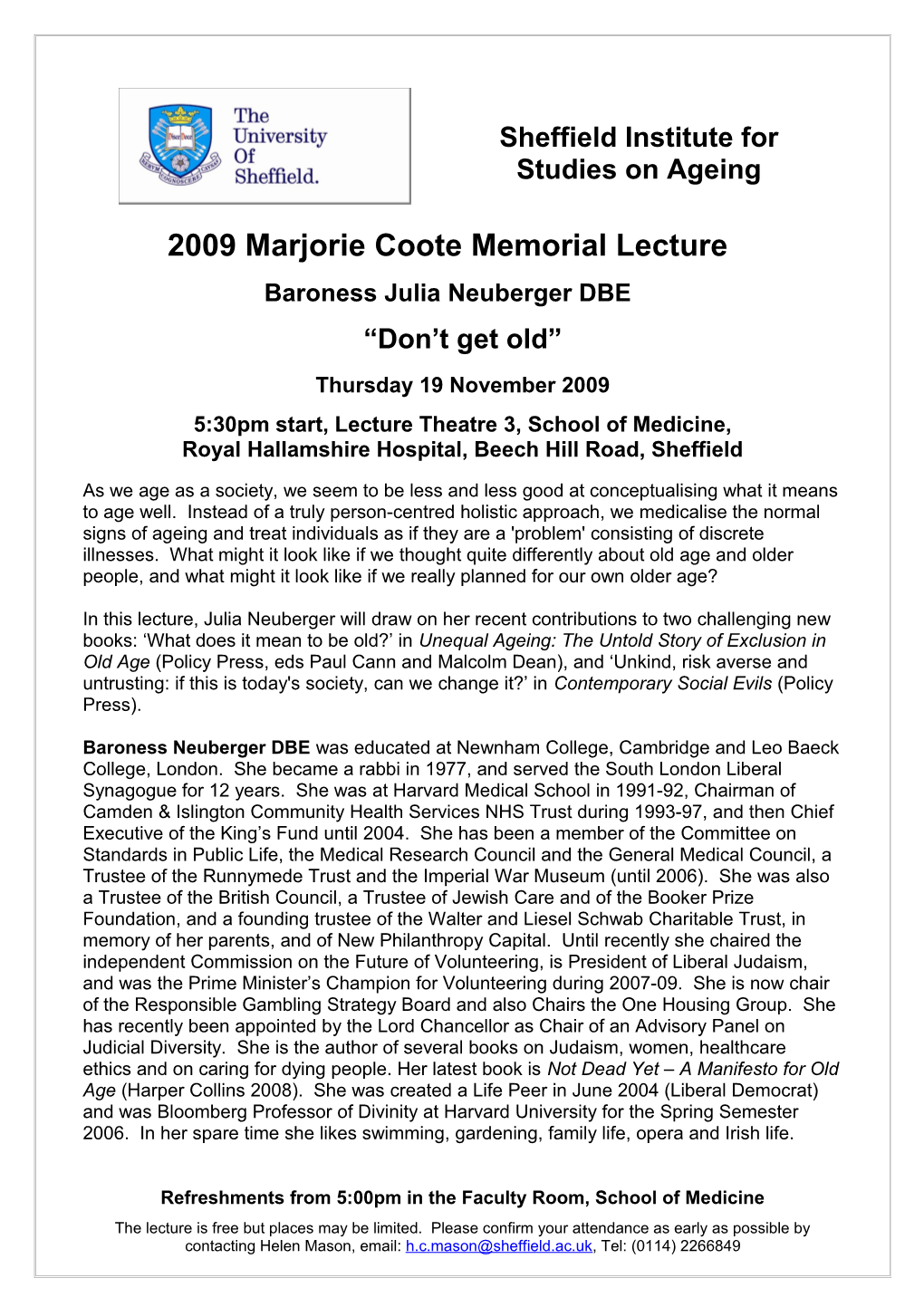 2005 Marjorie Coote Annual Lecture