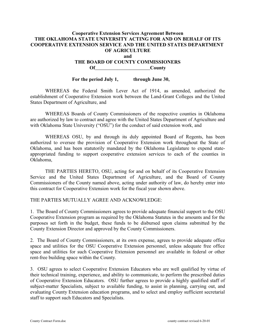 Cooperative Extension Services Agreement Between