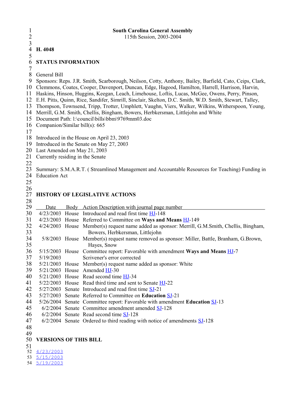 2003-2004 Bill 4048: S.M.A.R.T. ( Streamlined Management and Accountable Resources For