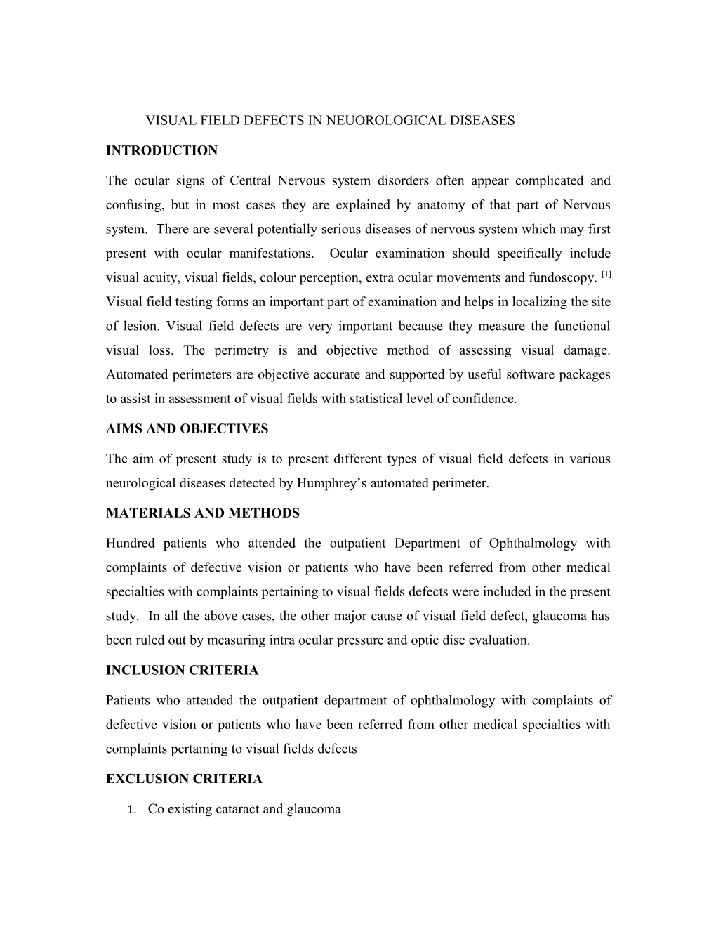 Visual Field Defects in Neuorological Diseases