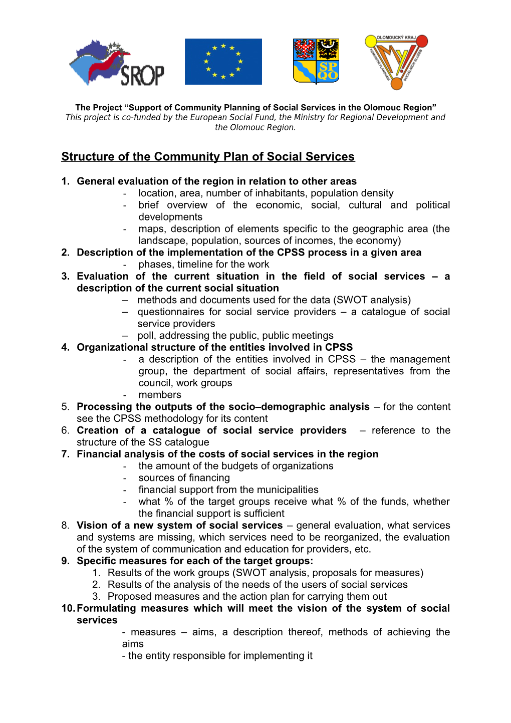 Structure of the Community Plan of Social Services