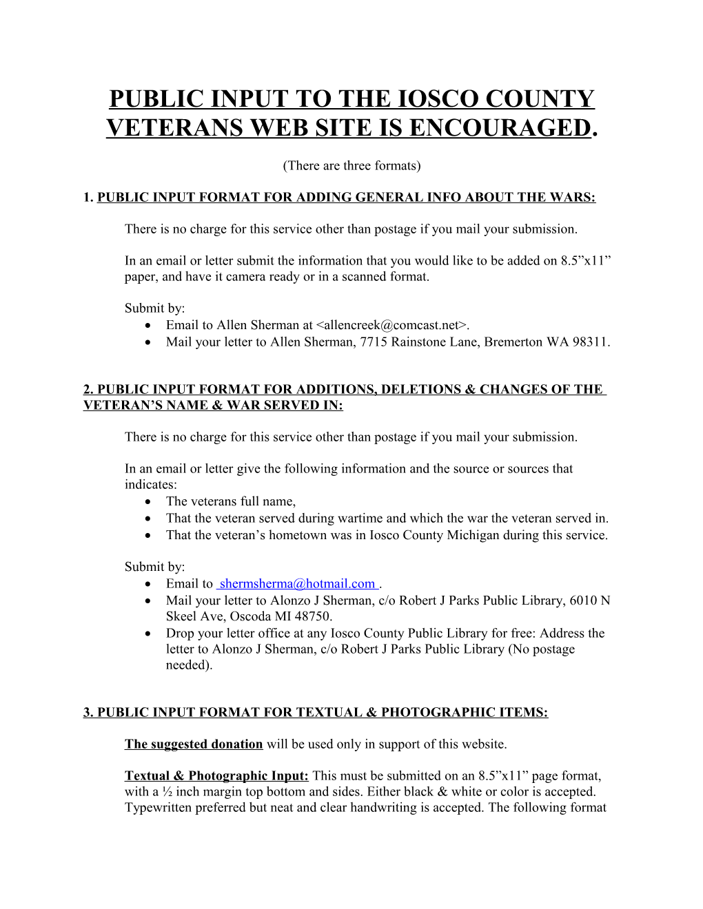 Public Input to the Iosco County Veterans Web Site Is Encouraged