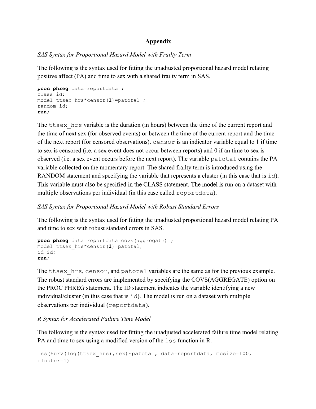 SAS Syntax for Proportional Hazard Model with Frailty Term