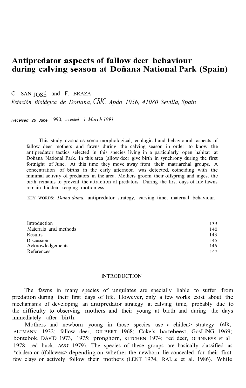 Ethology Ecology & Evolution 4: 139-149, 1992