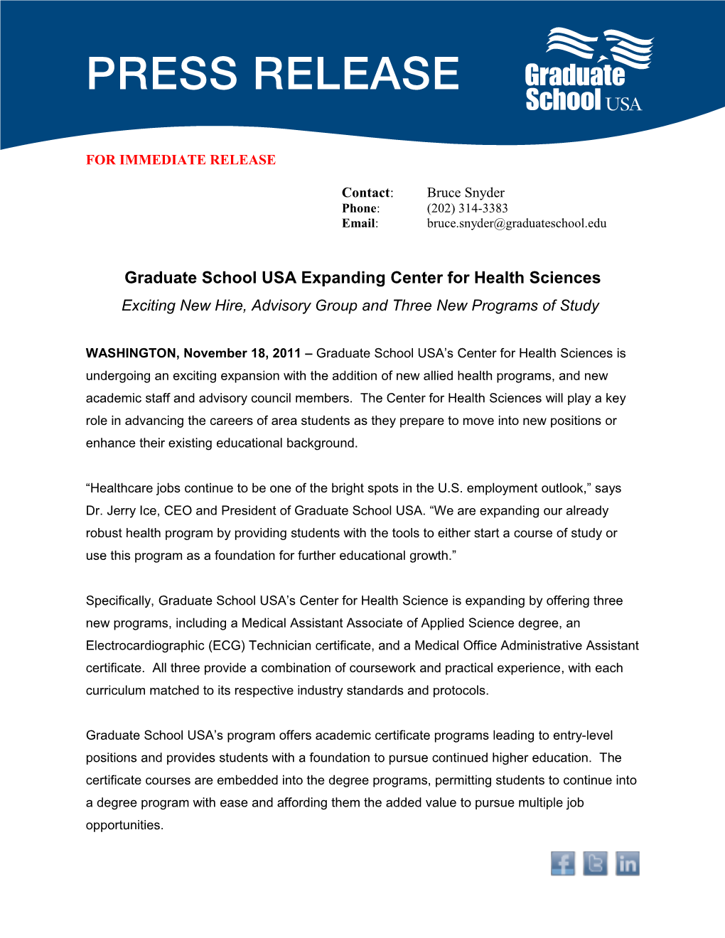 Graduate School USA Expanding Center for Health Sciences