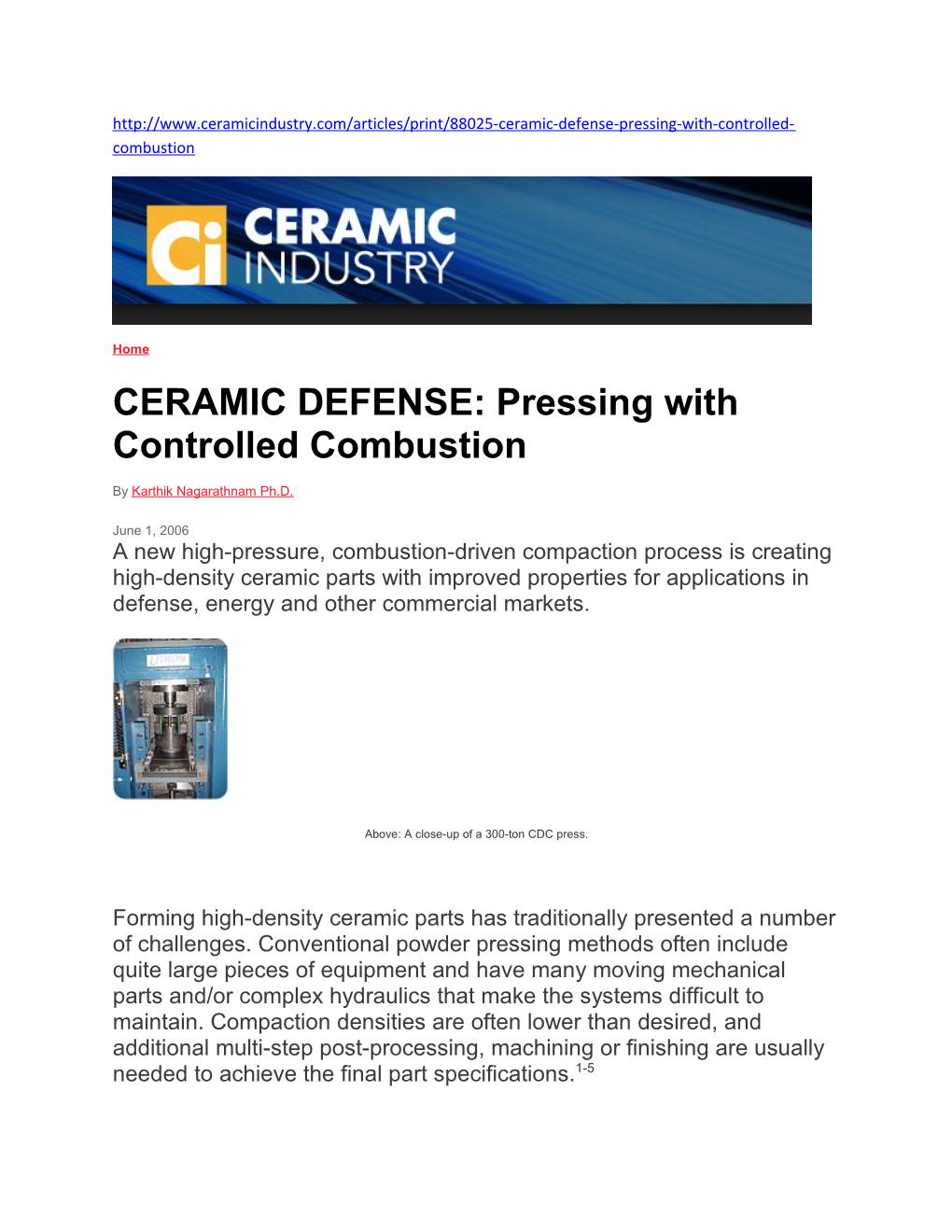 CERAMIC DEFENSE: Pressing with Controlled Combustion