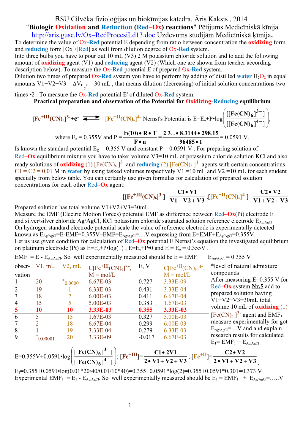 Biologicoxidation and Reduction (Red Ox) Reactions Pētijumsmedicīniskā Ķīnija