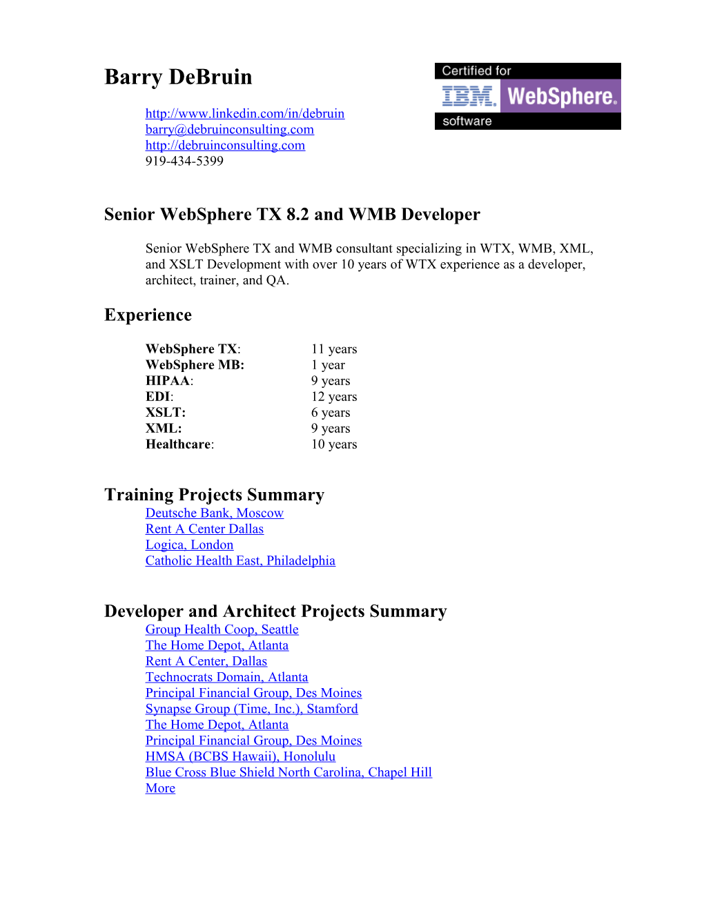 Senior Webspheretx 8.2 and WMB Developer