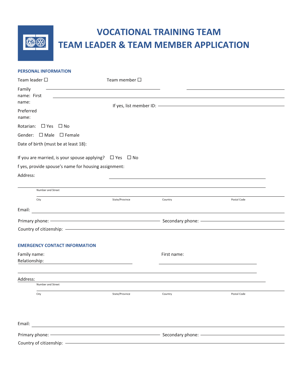 Team Leader & Team Member Application