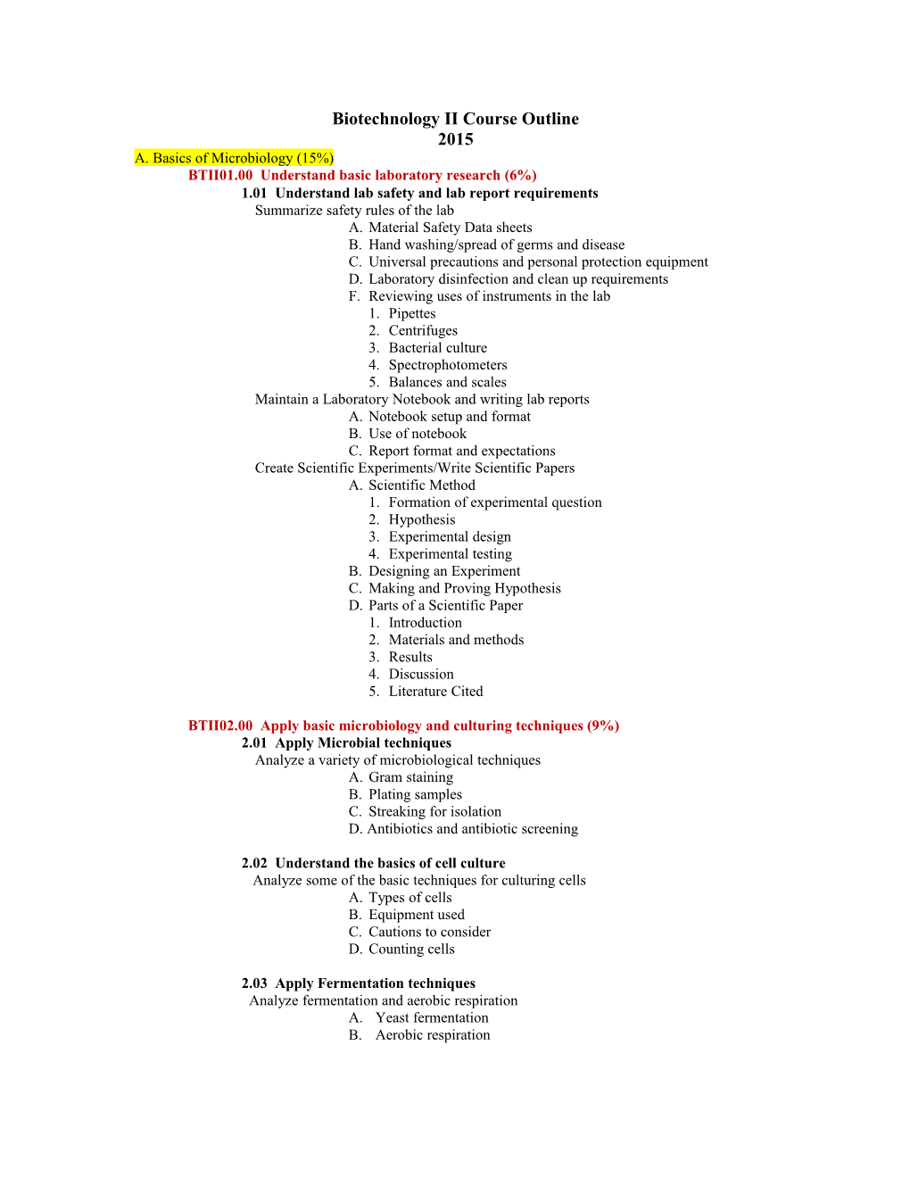 New Biotechnology II Course Outline
