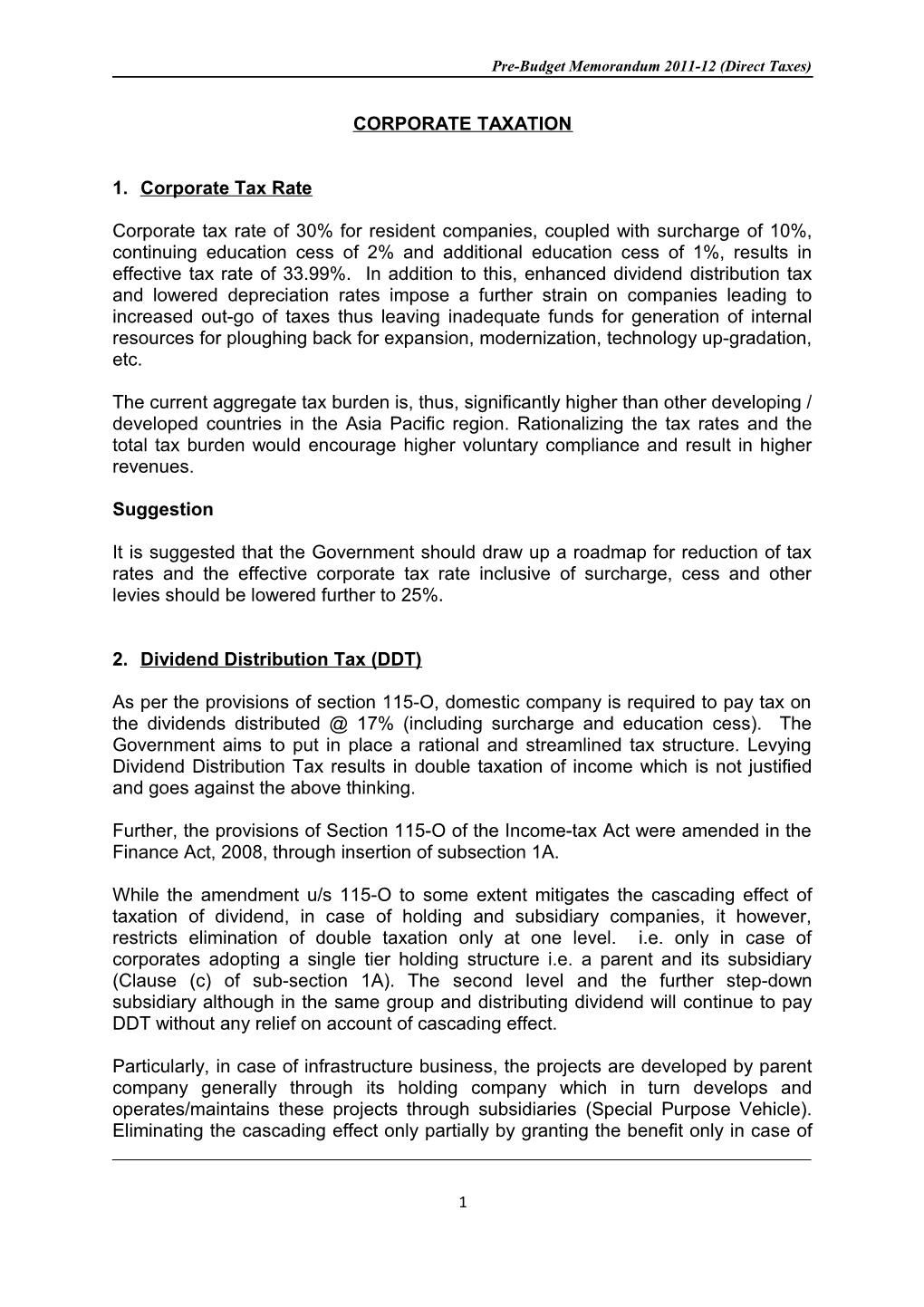 Pre-Budget Memorandum 2011-12 (Direct Taxes)