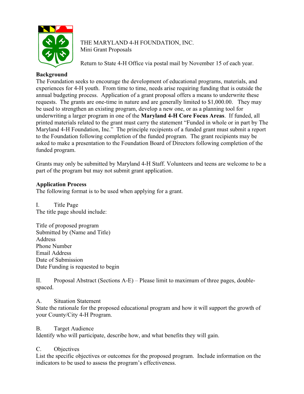 The Maryland 4H Foundation, Inc