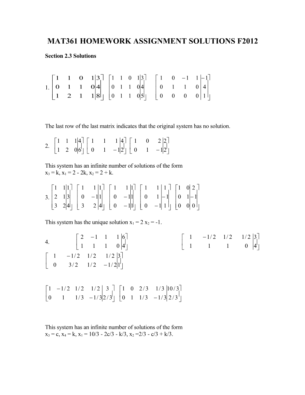 Mat361 Homework Assignment Solutions S2004