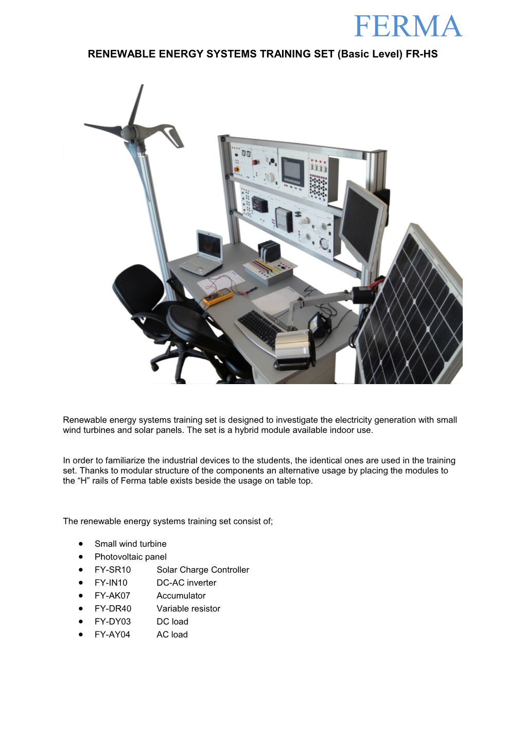 RENEWABLE ENERGY SYSTEMS TRAINING SET (Basic Level) FR-HS