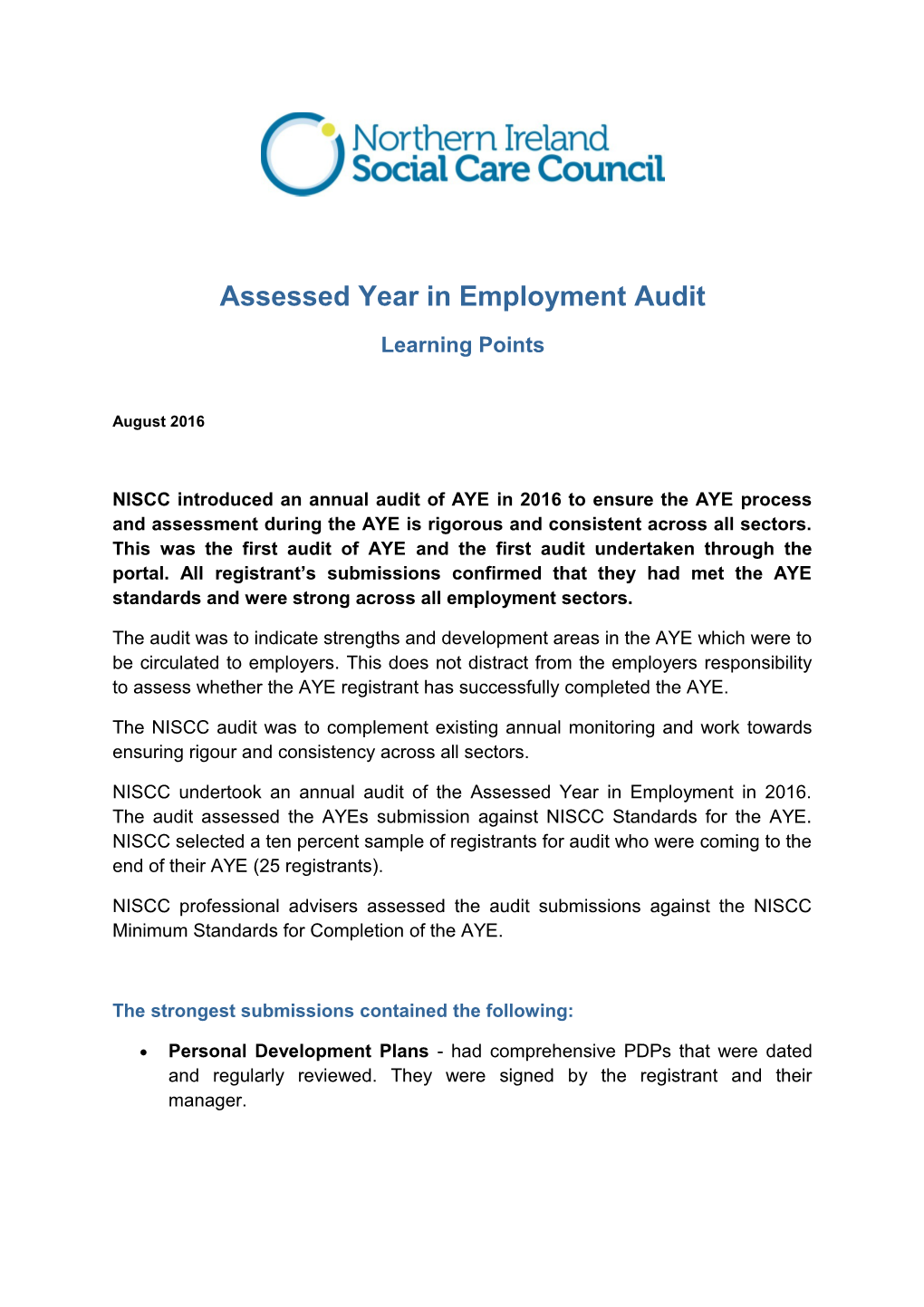 Assessed Year in Employment Audit